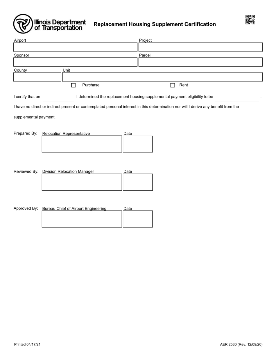 Form AER2530 Replacement Housing Supplement Certification - Illinois, Page 1