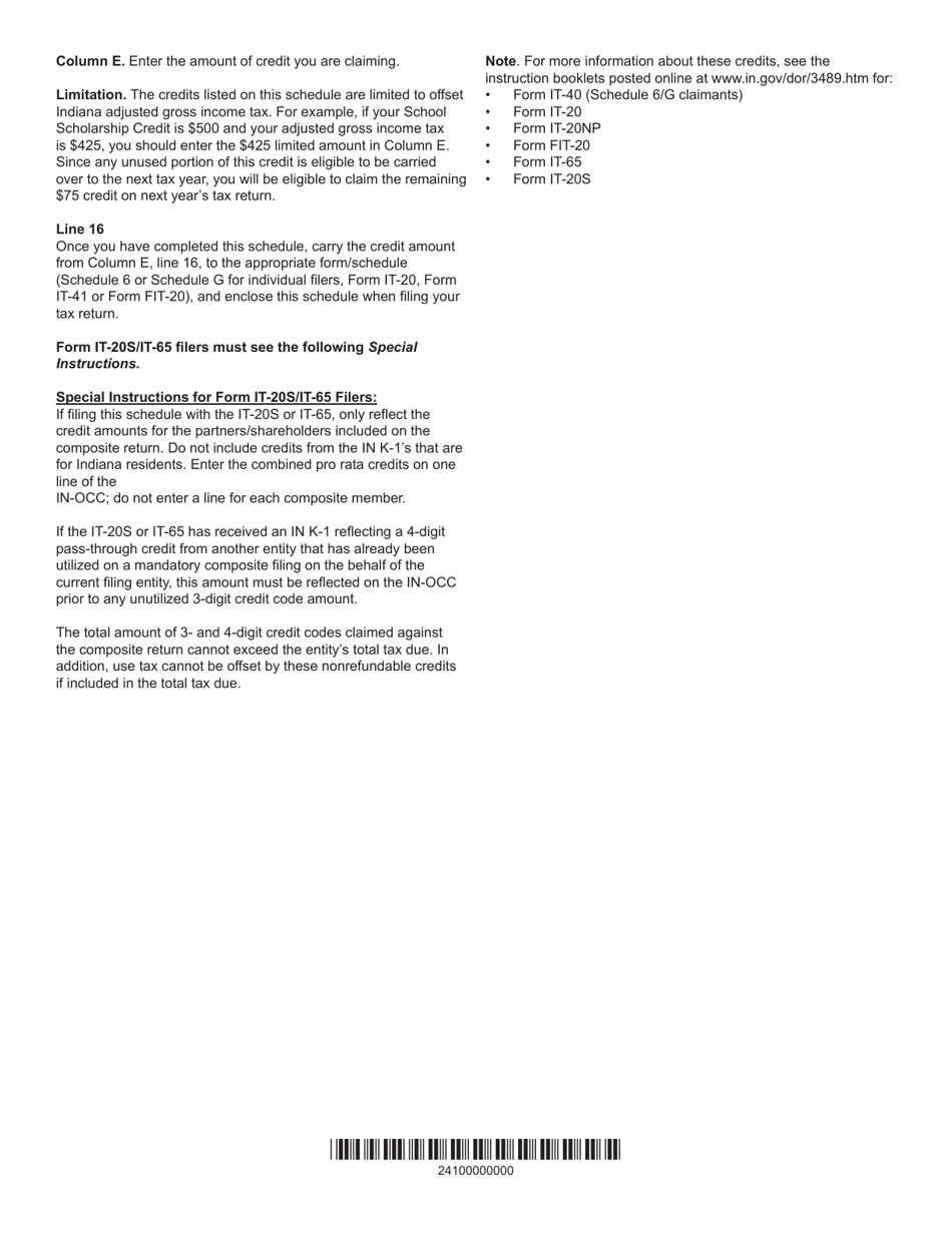 State Form 55629 Schedule IN-OCC Other Certified Credits - Indiana, Page 3