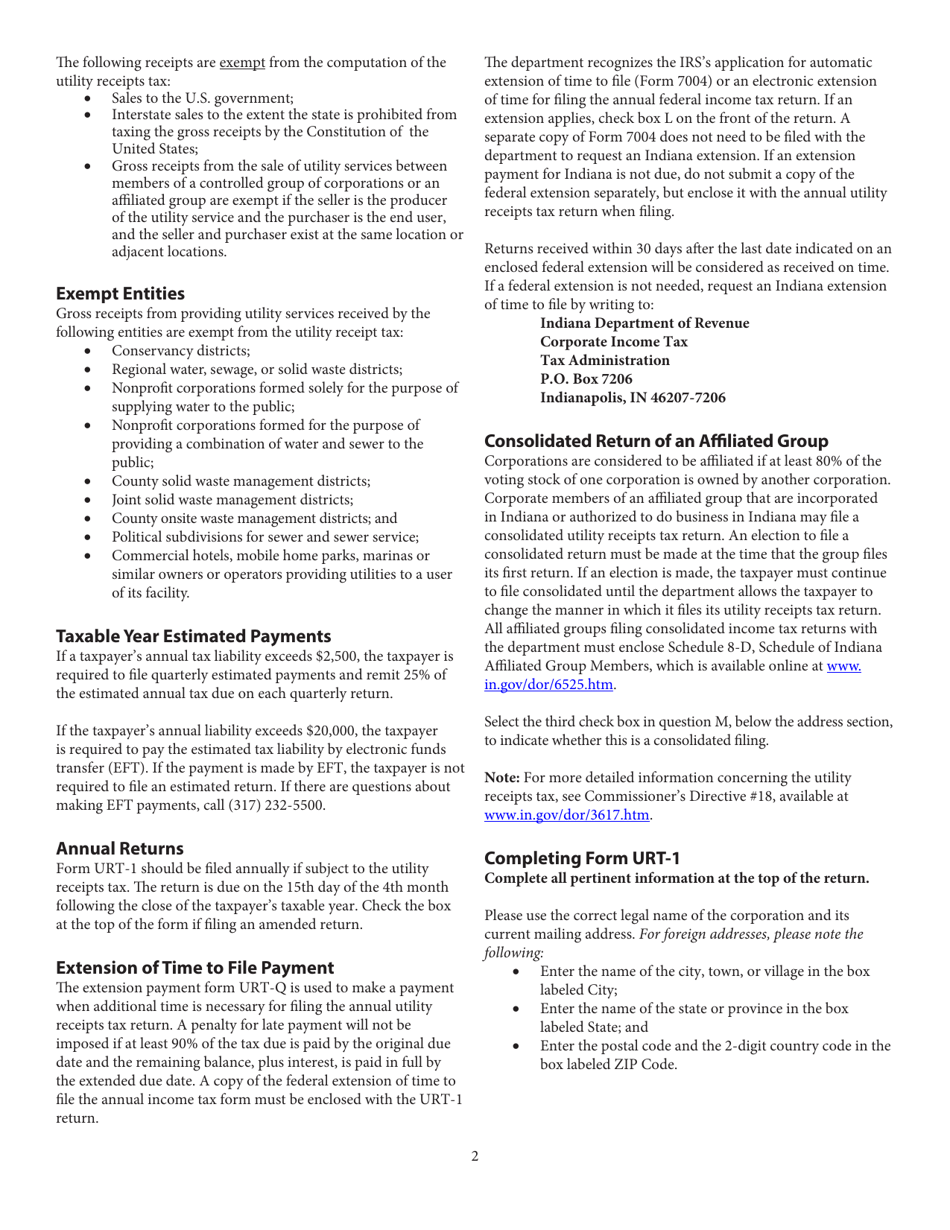 Form URT-1 (State Form 51102) Indiana Utility Receipts Tax Return - Indiana, Page 3