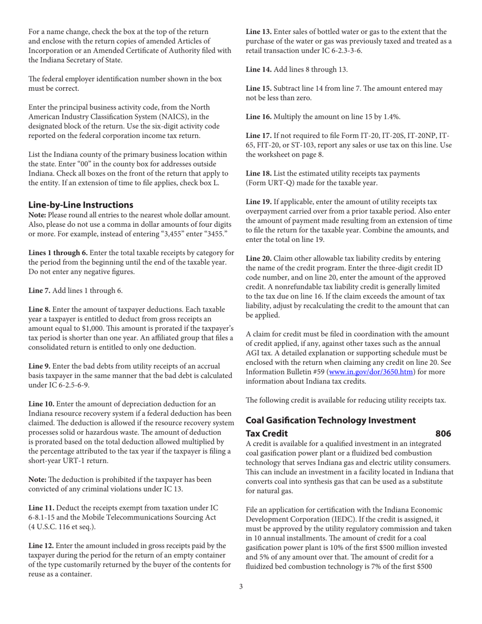 Form URT-1 (State Form 51102) Indiana Utility Receipts Tax Return - Indiana, Page 4