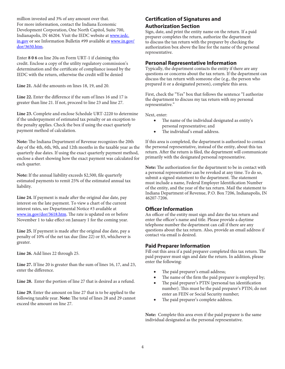 Form URT-1 (State Form 51102) Indiana Utility Receipts Tax Return - Indiana, Page 5