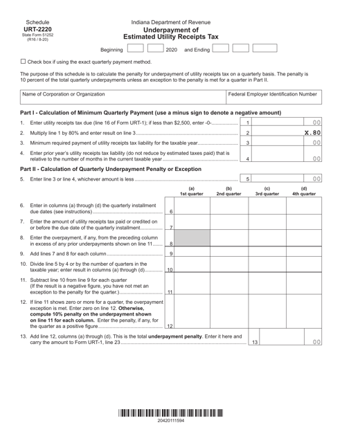 State Form 51252 Schedule URT-2220  Printable Pdf