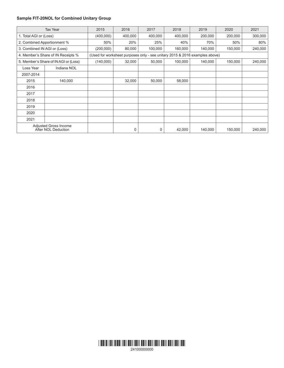 State Form 44624 Schedule FIT-20 NOL Computation of Indiana Members Net Operating Loss Deduction - Indiana, Page 3