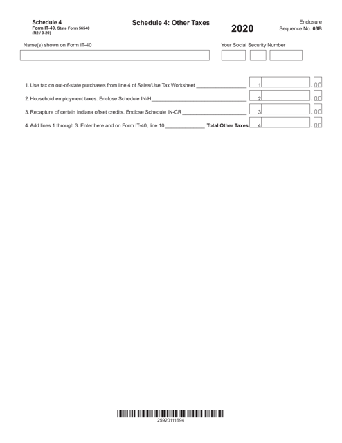 Form IT-40 (State Form 56540) Schedule 4 2020 Printable Pdf