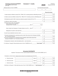 Document preview: State Form 54033 (IT-40PNR) Schedule F, IN-DONATE Credits - Indiana, 2020