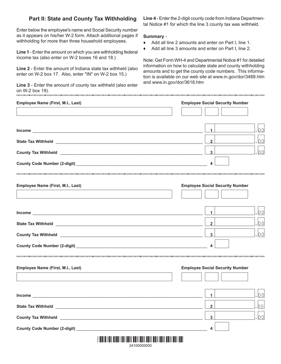 State Form 48684 Schedule IN-H Indiana Household Employment Taxes - Indiana, Page 2