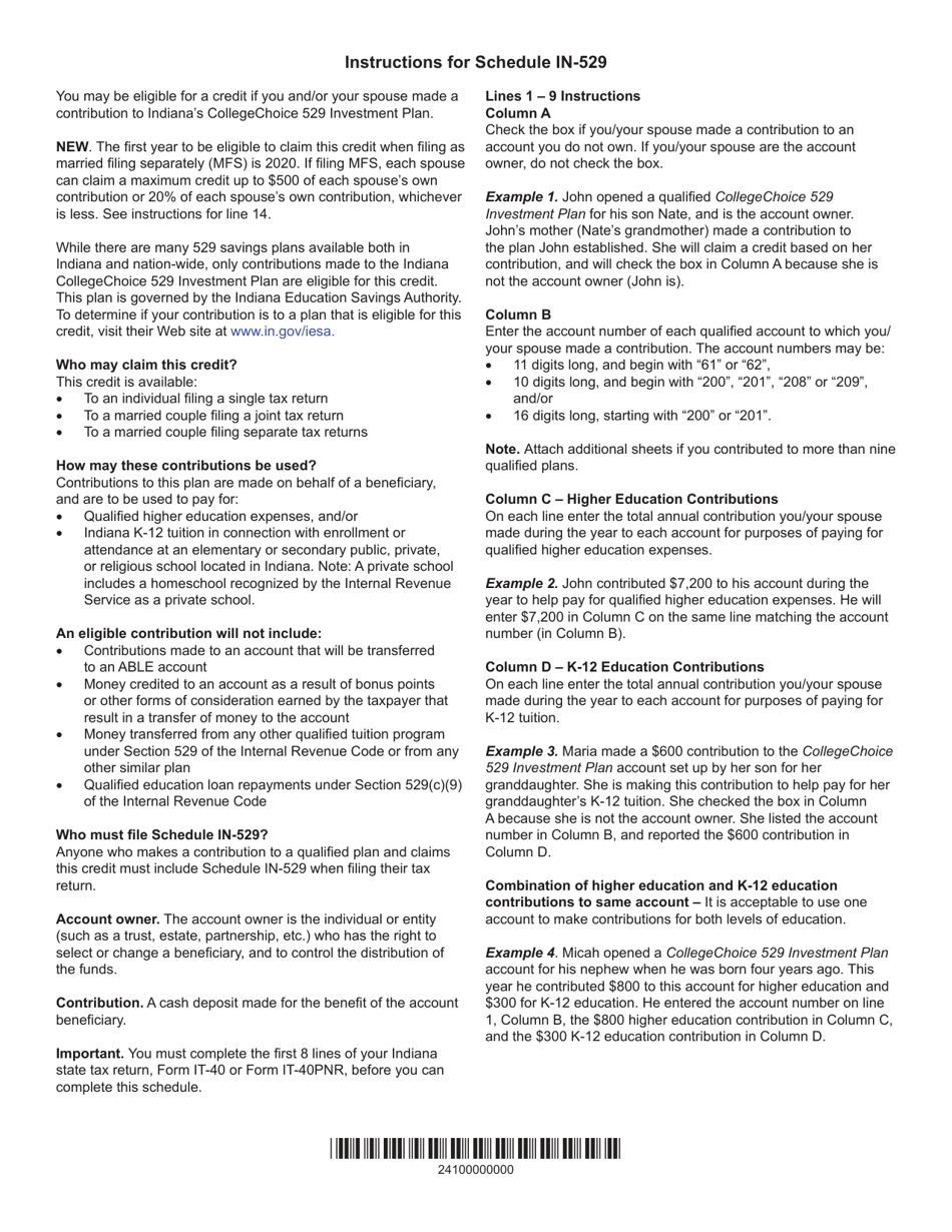 Form IT-40 (IT-40PNR; State Form 53385) Schedule IN-529 Indianas Collegechoice 529 Education Savings Plan Credit - Indiana, Page 2