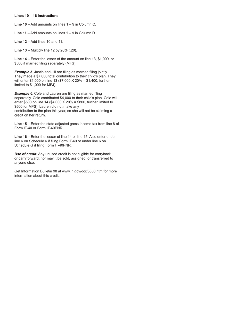 Form IT-40 (IT-40PNR; State Form 53385) Schedule IN-529 Indianas Collegechoice 529 Education Savings Plan Credit - Indiana, Page 3
