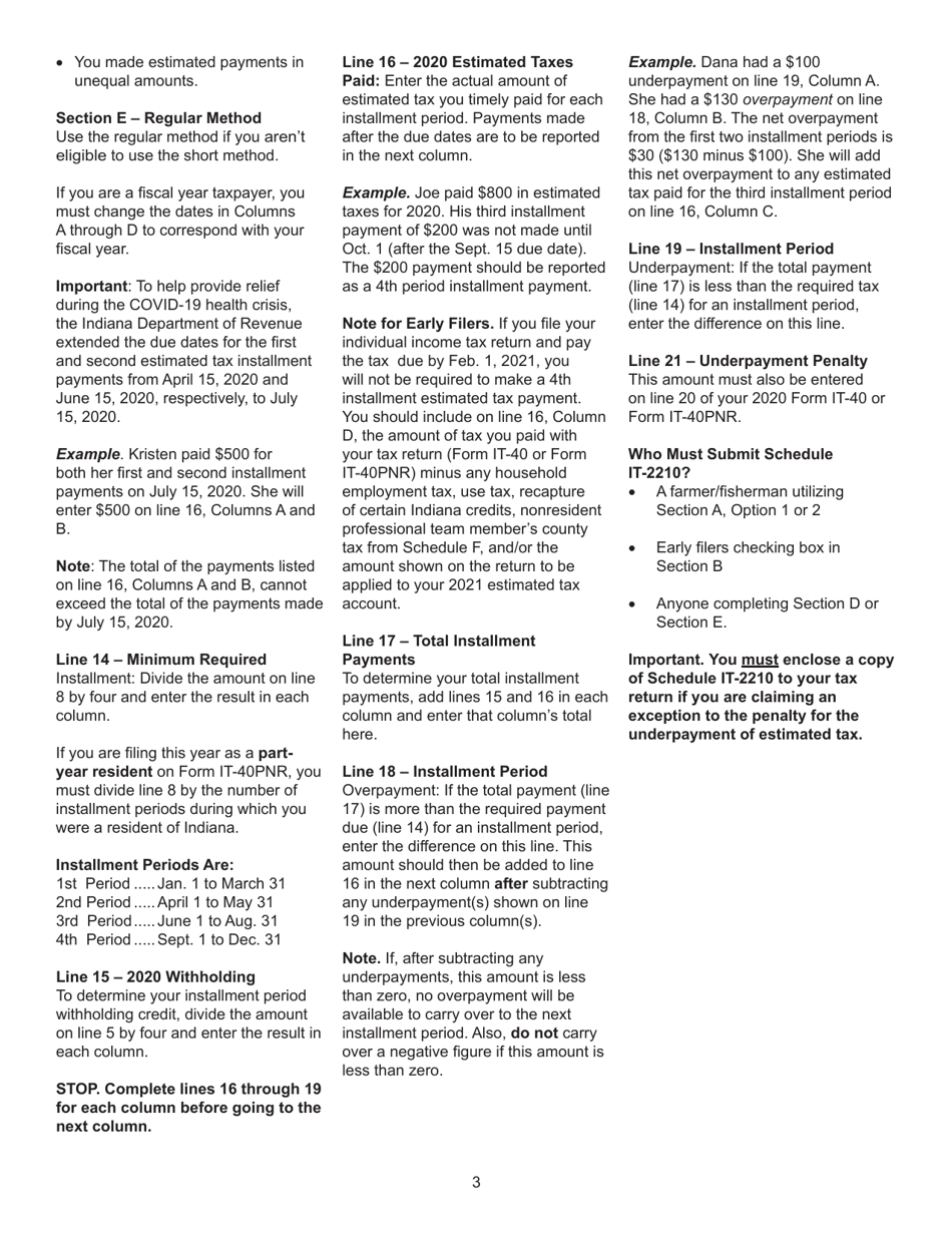 State Form 46002 Schedule IT-2210 Underpayment of Estimated Tax by Individuals - Indiana, Page 4