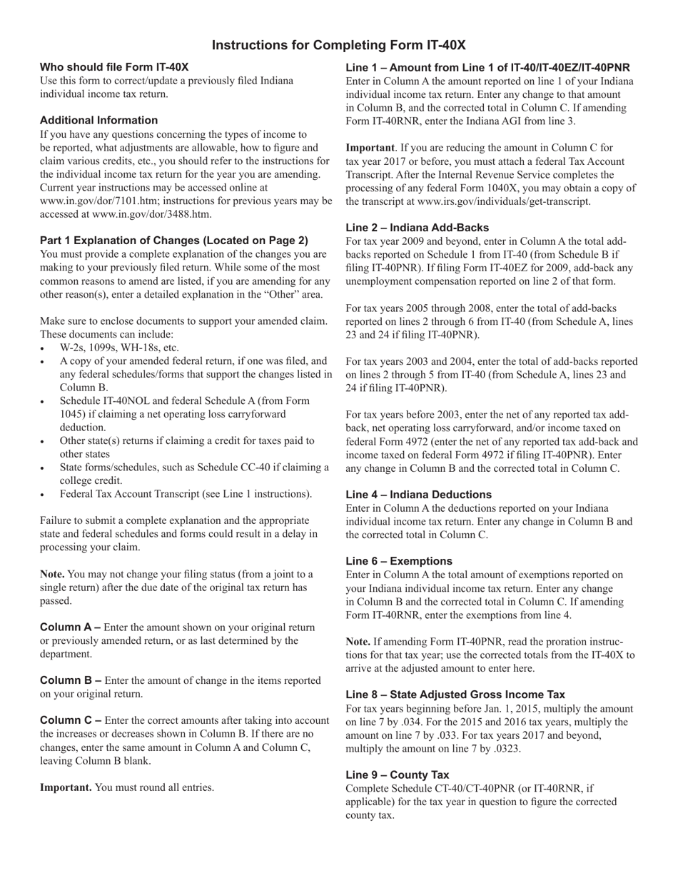 State Form 44405 (IT-40X) Indiana Amended Individual Income Tax Return - Indiana, Page 3