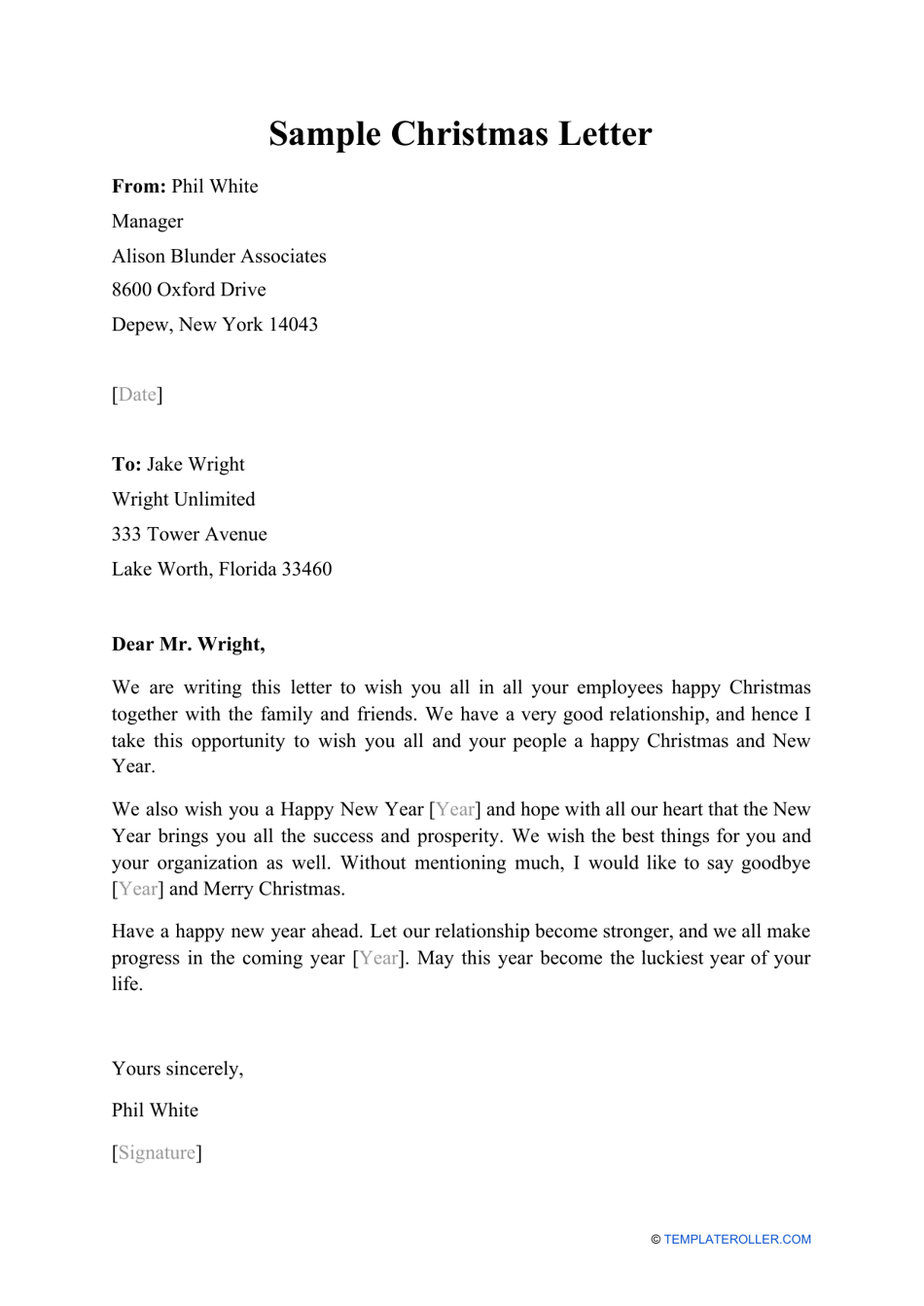 Sample Christmas Letter Document Preview