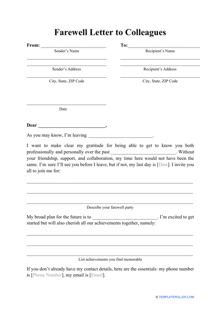 Farewell Letter to Colleagues Template