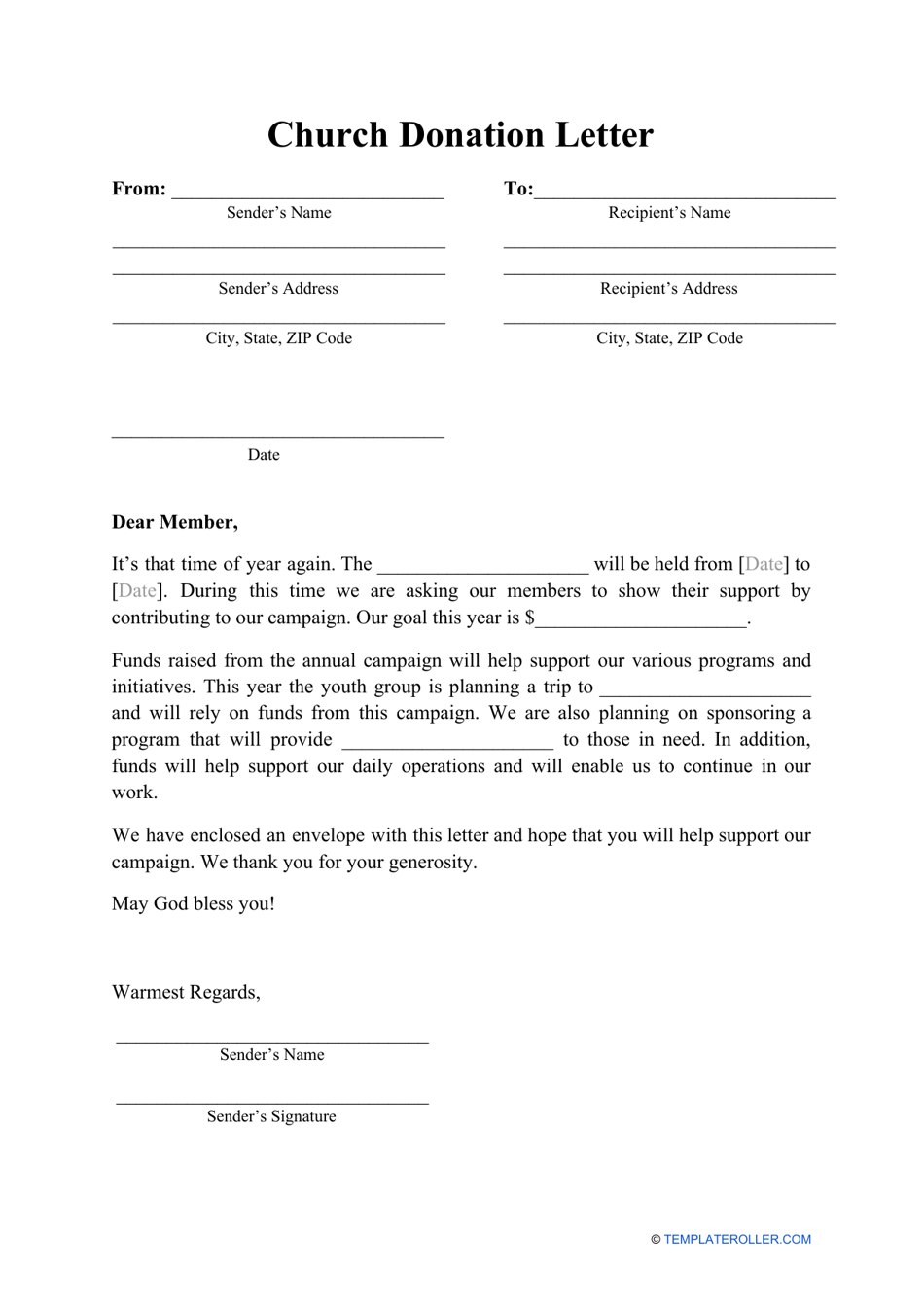 Church Donation Letter Template Download Printable PDF Templateroller