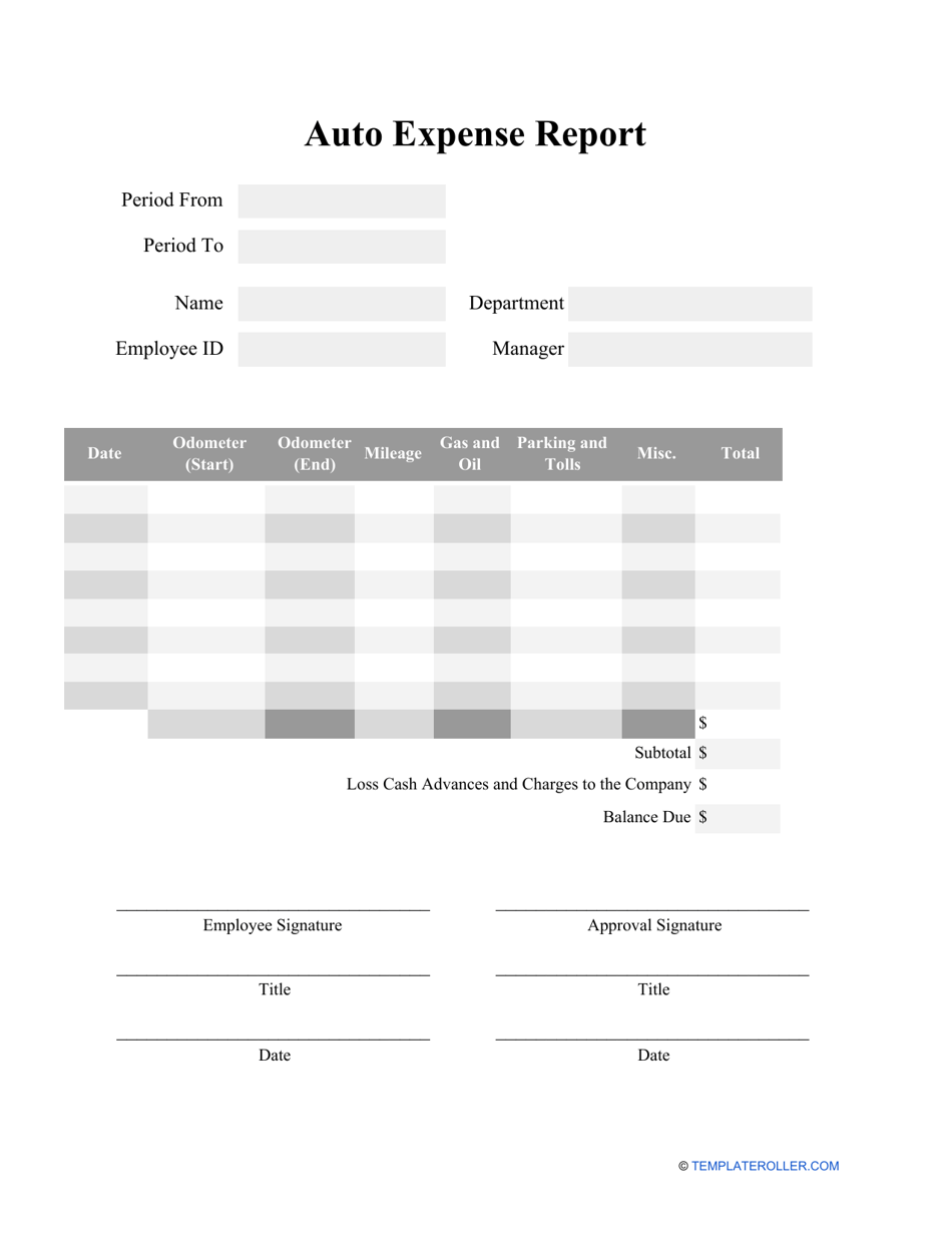 Auto Expense Report Template, Page 1