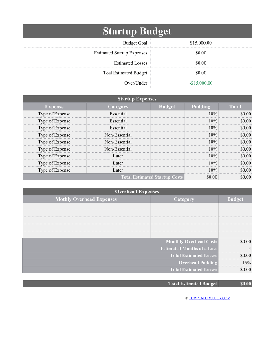 Startup Budget Template, Page 1