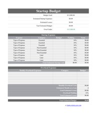 Document preview: Startup Budget Template