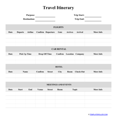 Document preview: Travel Itinerary Template