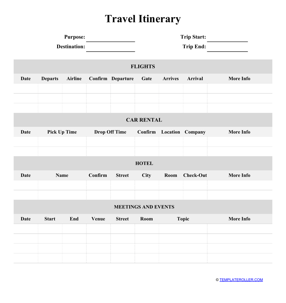 Travel Itinerary Template Download Printable PDF  Templateroller Intended For Sample Business Travel Itinerary Template