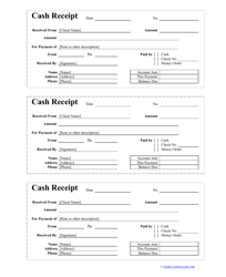 Document preview: Cash Receipt Template