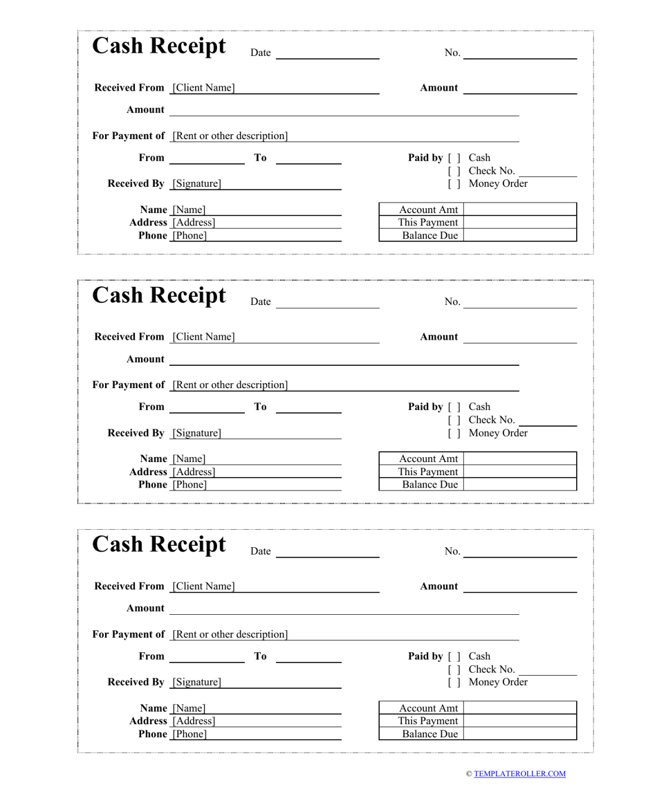 Printable Cash Receipt Template Labor And Material