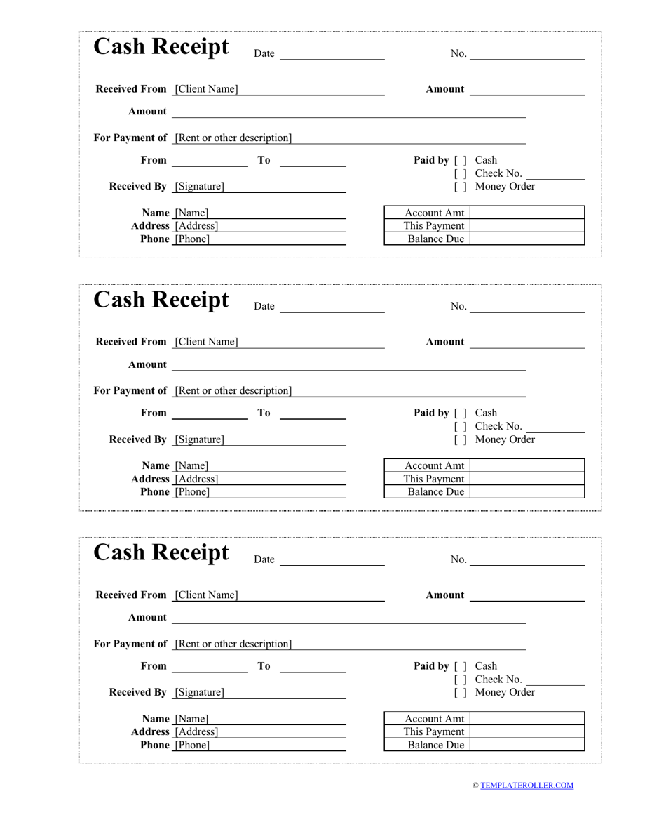 Printable Cash Receipt Template Labor And Material 8215