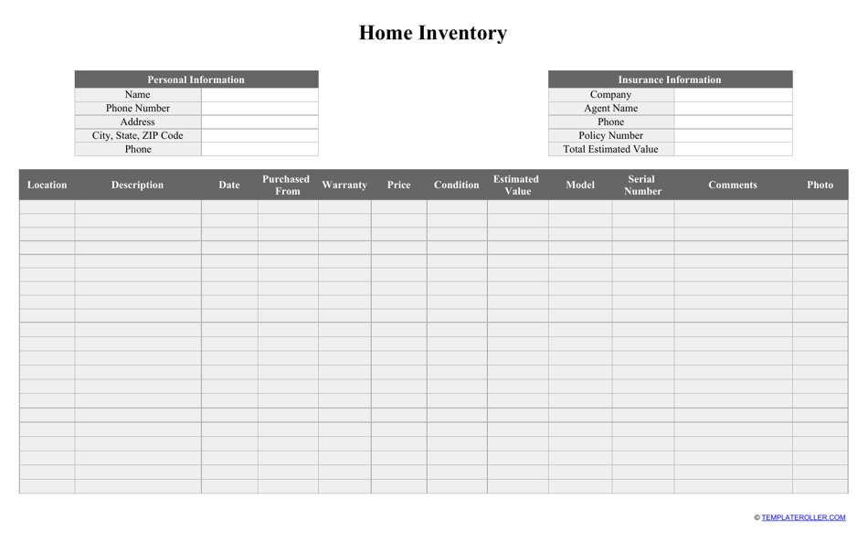 excel 2010 home inventory template