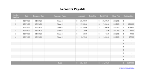 Document preview: Accounts Payable Template