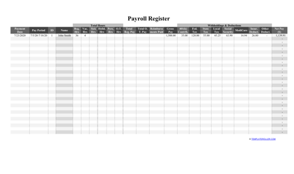 Payroll Register Template Download Printable PDF | Templateroller