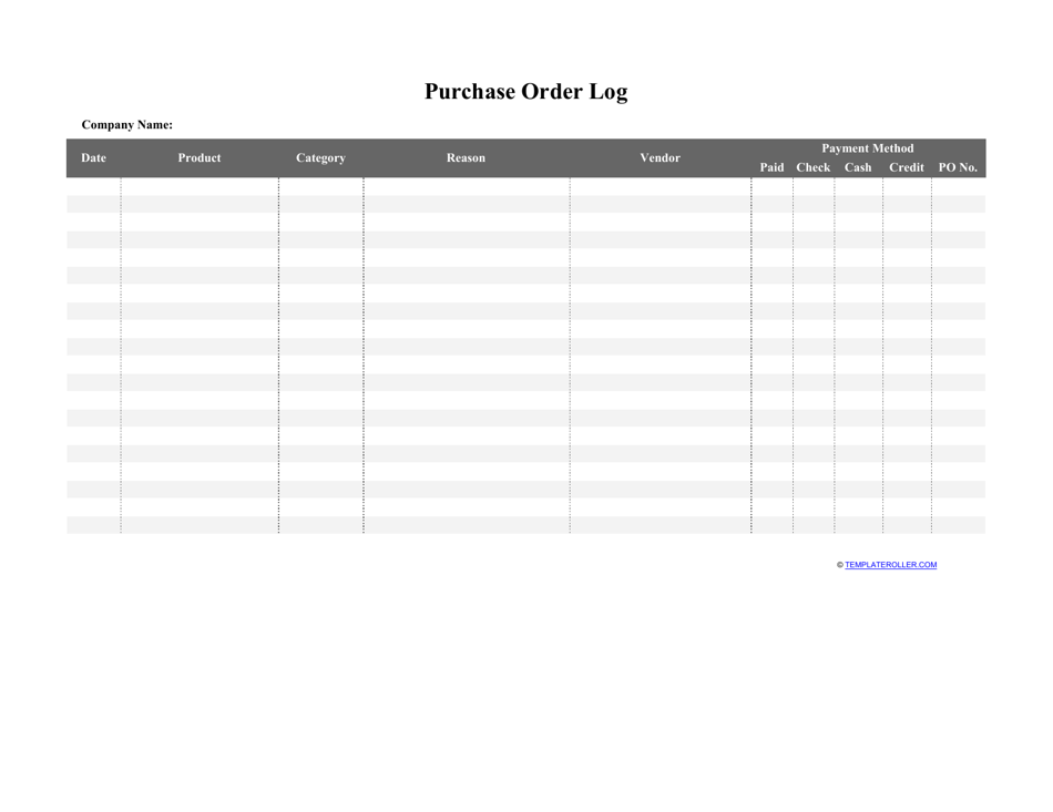 Purchase Order Log Template Download Printable Pdf Templateroller