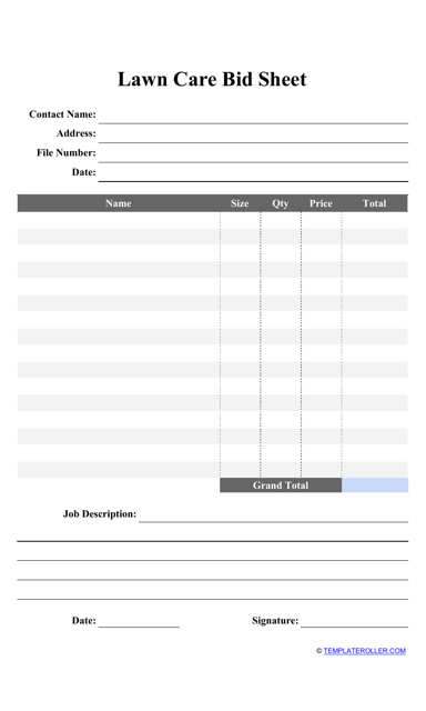 Lawn Care Bid Sheet Template Download Pdf