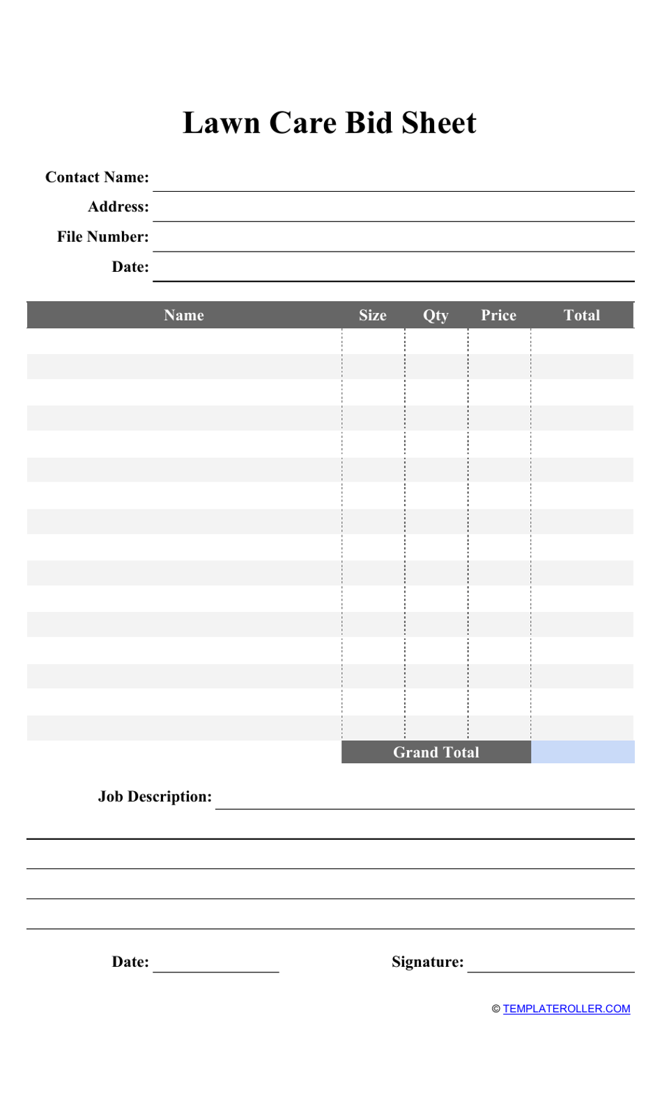 Lawn Care Bid Sheet Template Download Printable PDF  Templateroller In Maintenance Job Card Template