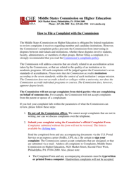 Document preview: How to File a Complaint With the Commission - Middle States Commission on Higher Education