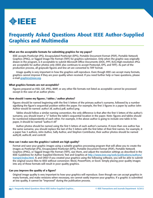 Ieee Author-Supplied Graphics and Multimedia - frequently asked questions