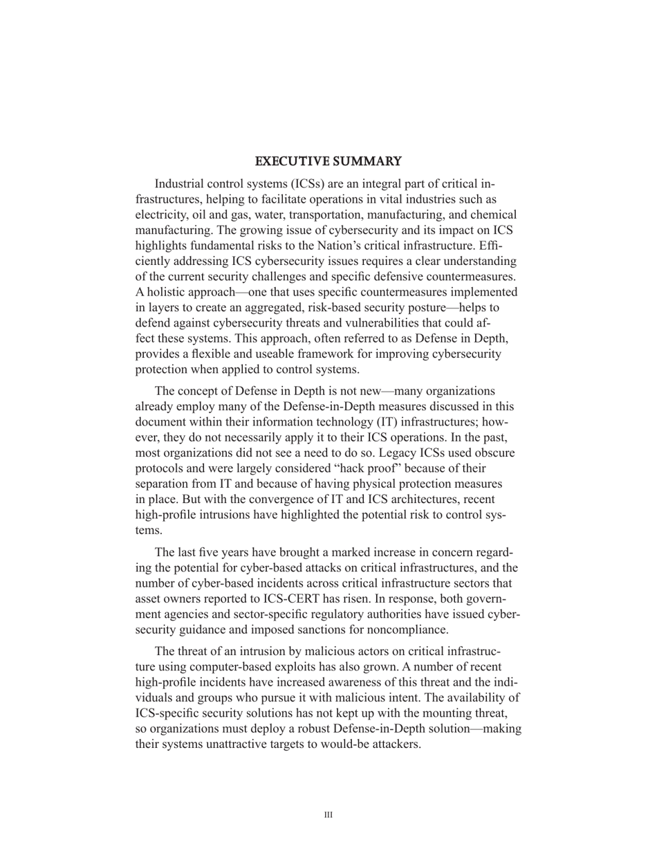 Recommended Practice: Improving Industrial Control Systems Cybersecurity With Defense-In-depth Strategies, Page 3
