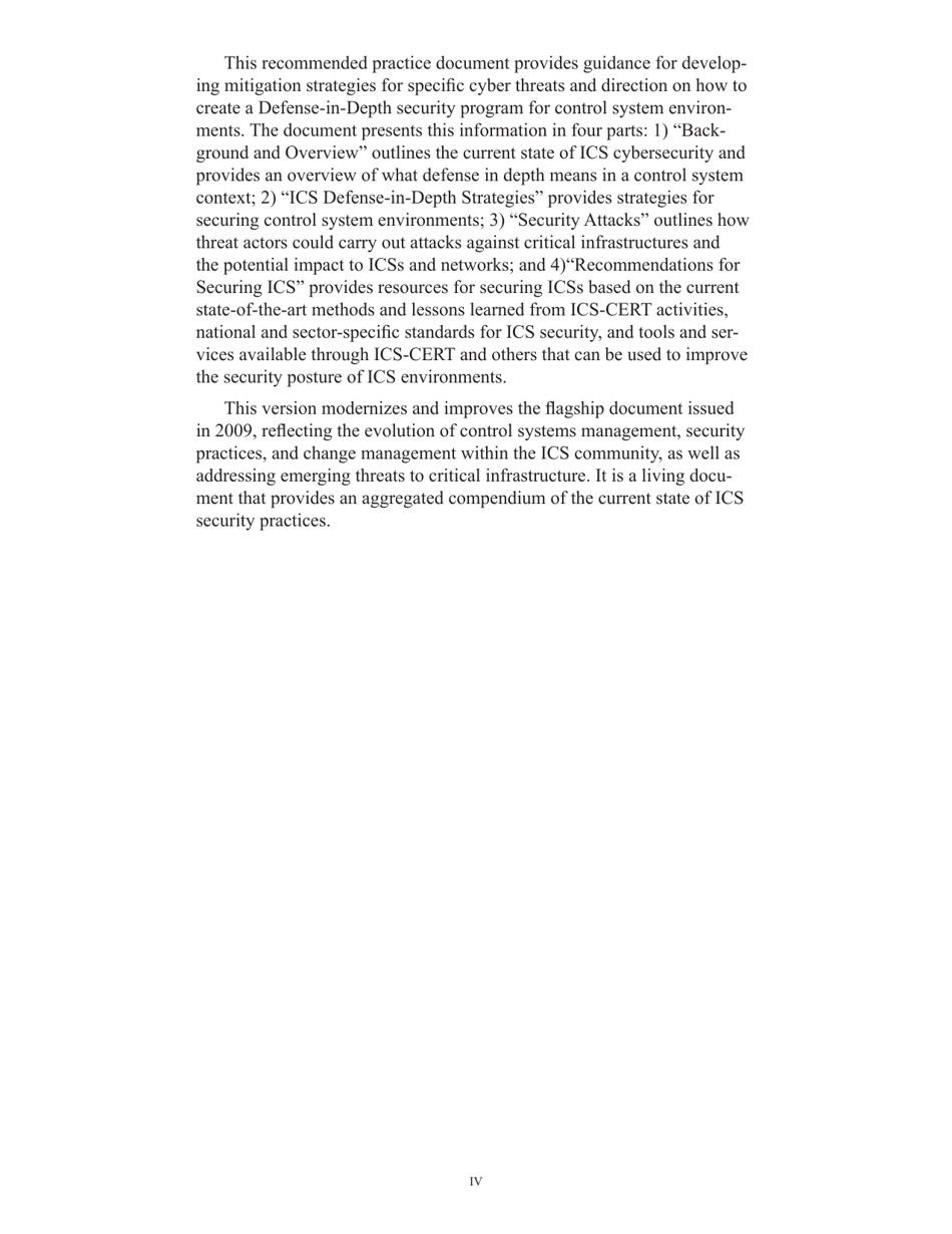 Recommended Practice: Improving Industrial Control Systems Cybersecurity With Defense-In-depth Strategies, Page 4