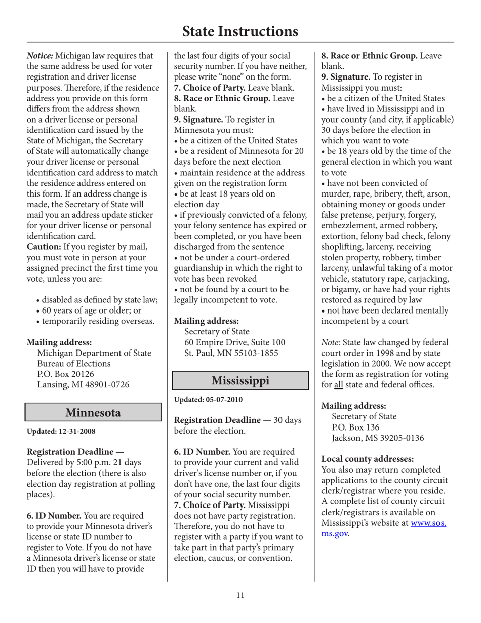 Register to Vote in Your State by Using This Postcard Form and Guide, Page 16