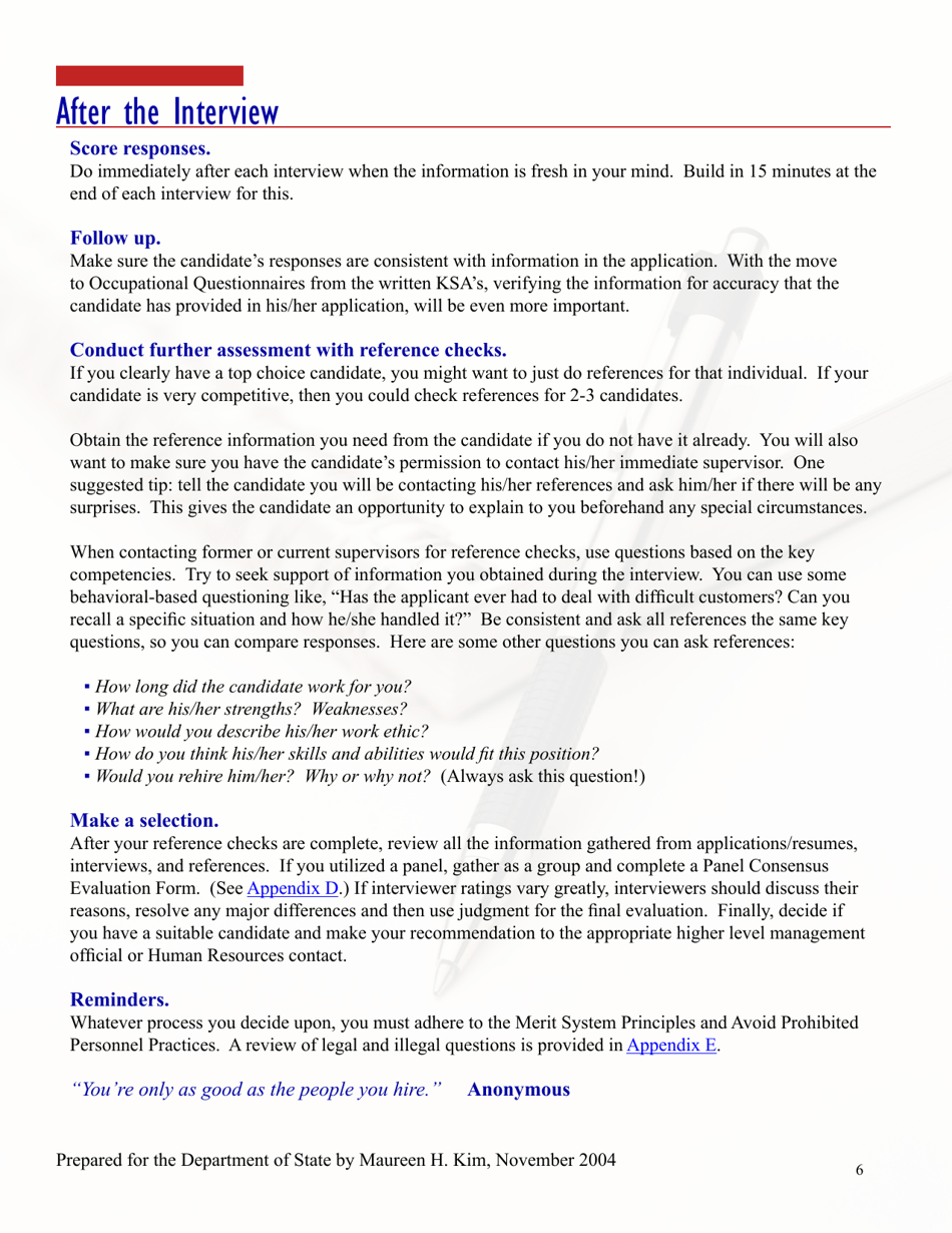 Conducting Effective Structured Interviews -resource Guide for Hiring Managers and Supervisors, Page 6