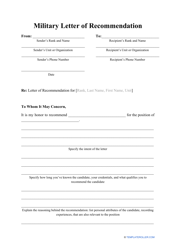 Document preview: Military Letter of Recommendation Template