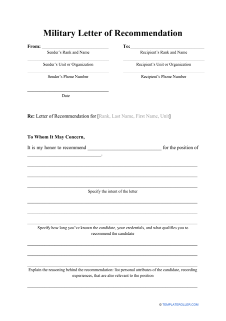 Military Letter of Recommendation Template
