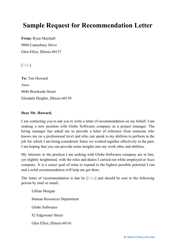 Sample Request for Recommendation Letter