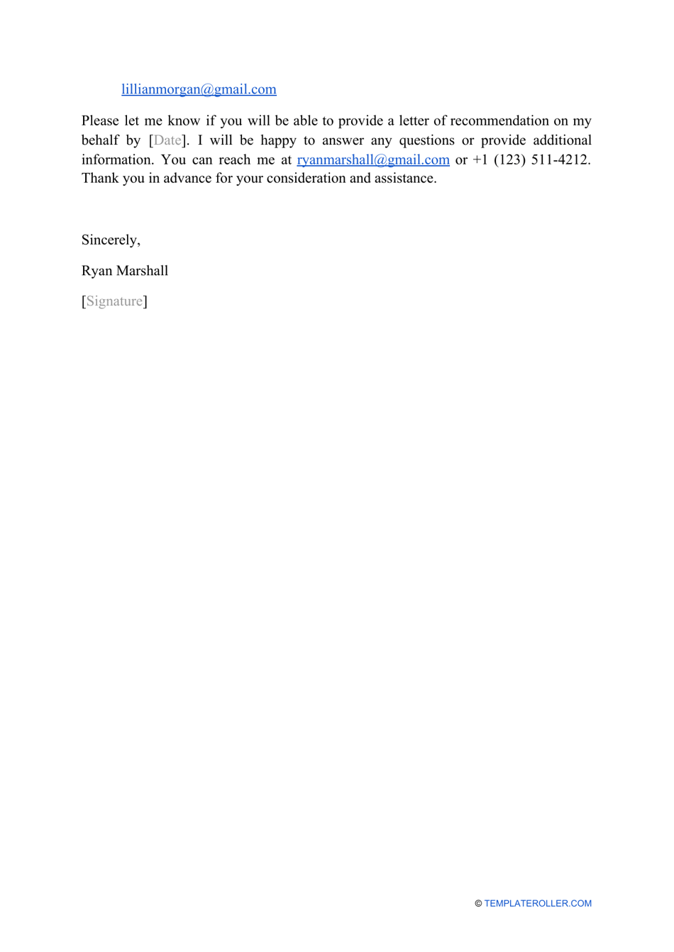 Sample Request for Recommendation Letter, Page 2