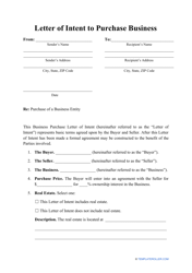 &quot;Letter of Intent to Purchase Business Template&quot;