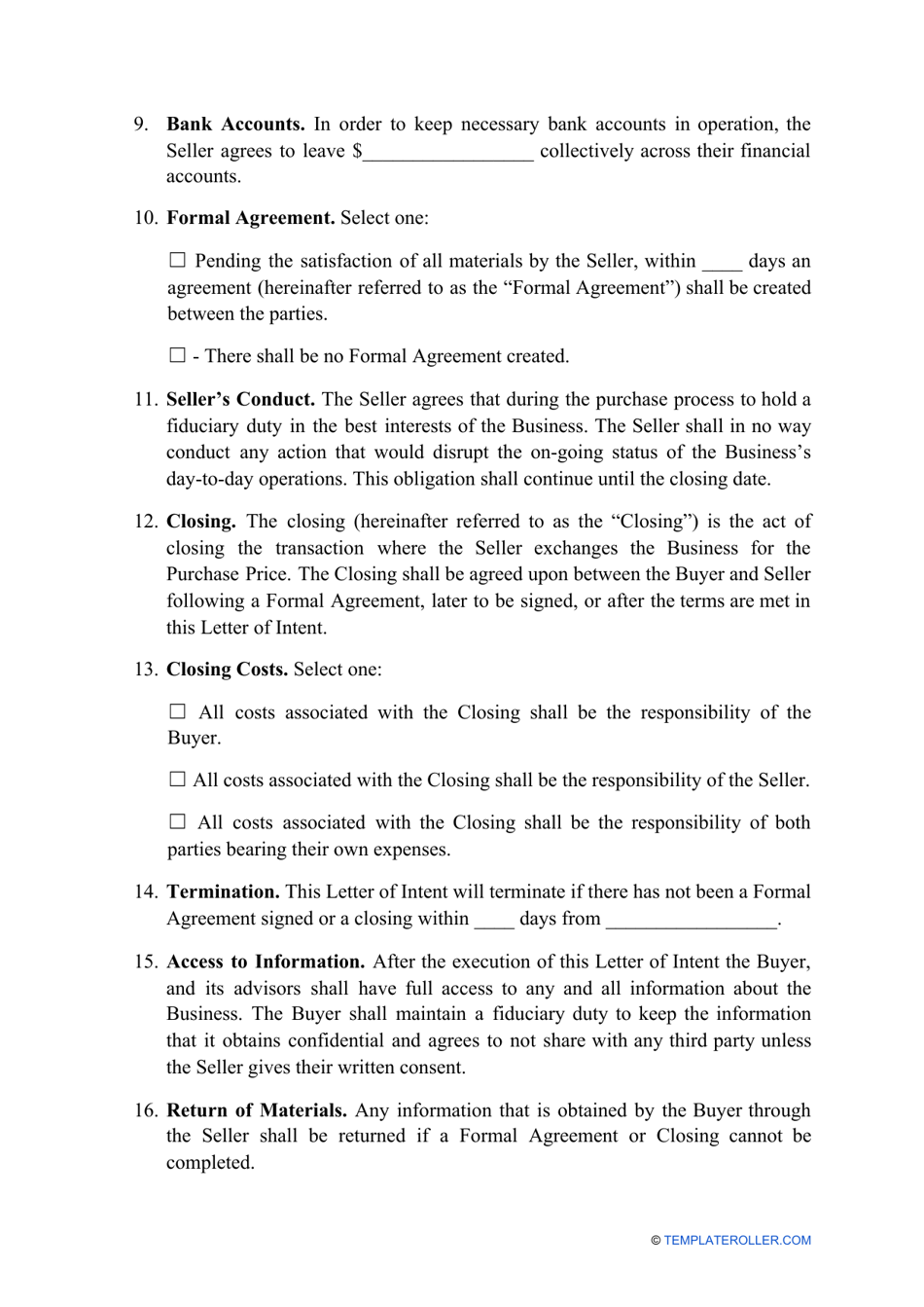 Letter of Intent to Purchase Business Template, Page 3