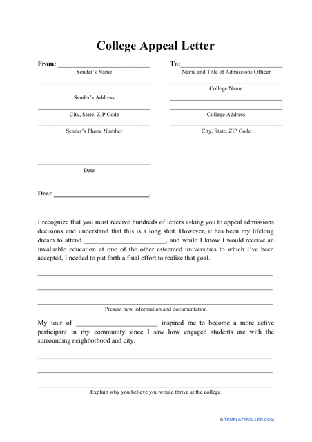 College Appeal Letter Template