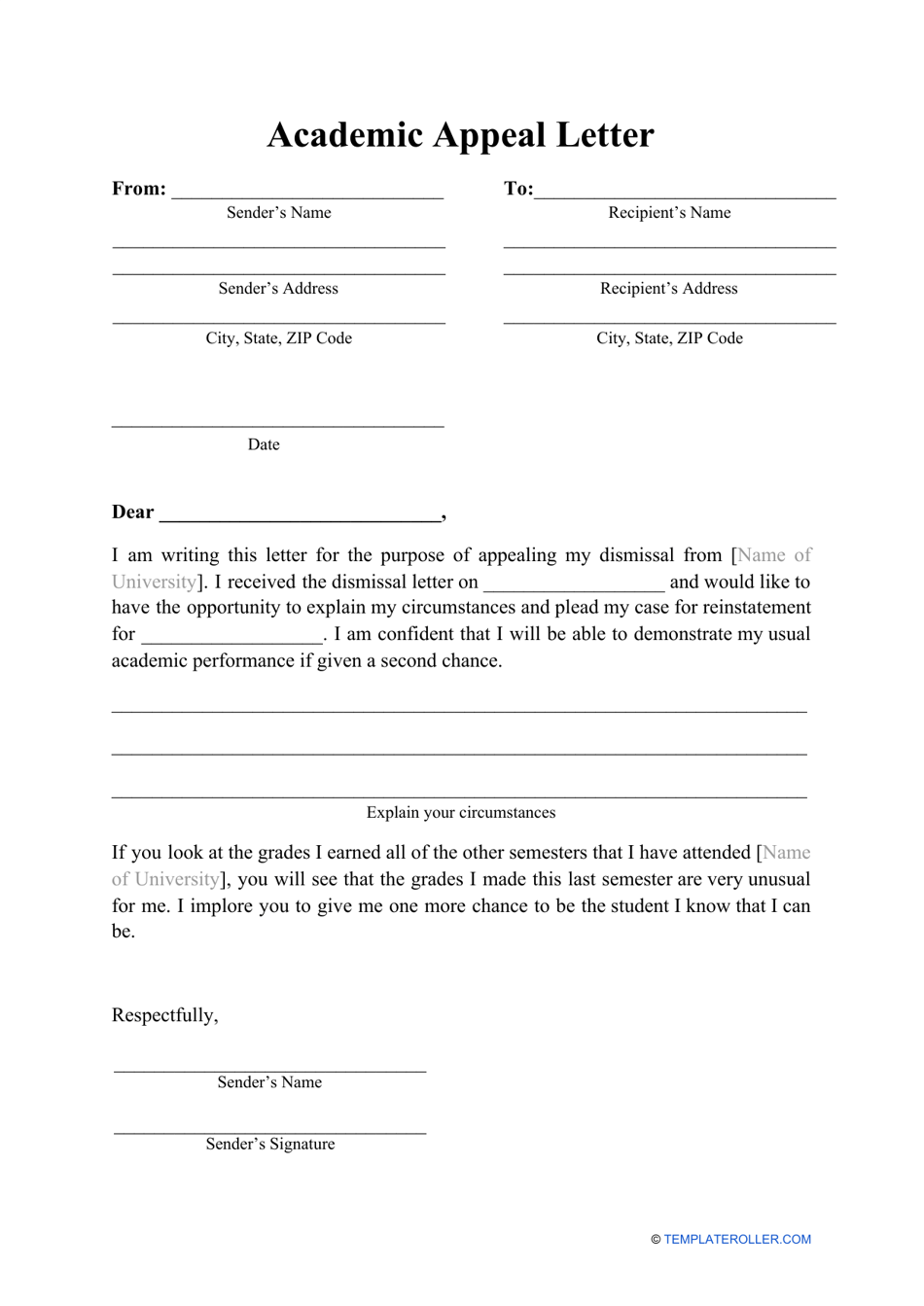 Academic Appeal Letter Template Download Printable PDF Templateroller