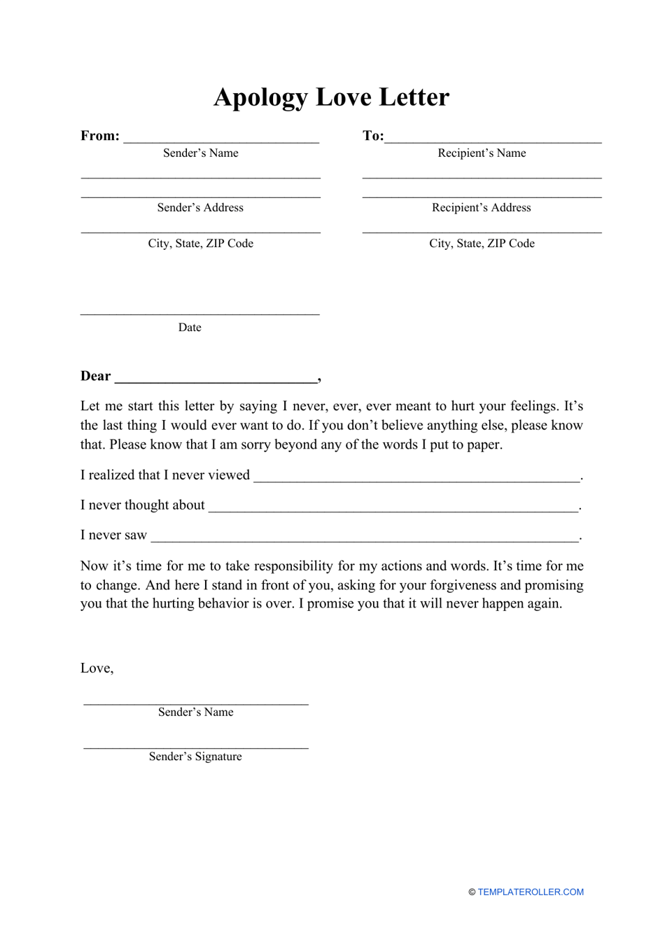 Apology Love Letter Template Download Printable Pdf Templateroller 1808