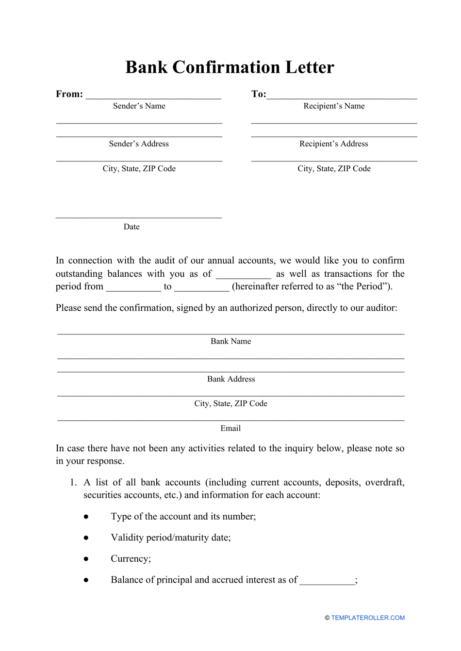 Bank Confirmation Letter Template Download Printable PDF For Bank Charges Refund Letter Template