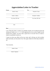 Document preview: Appreciation Letter to Teacher Template