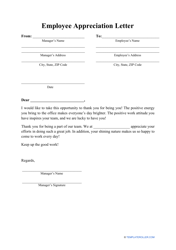 Document preview: Employee Appreciation Letter Template