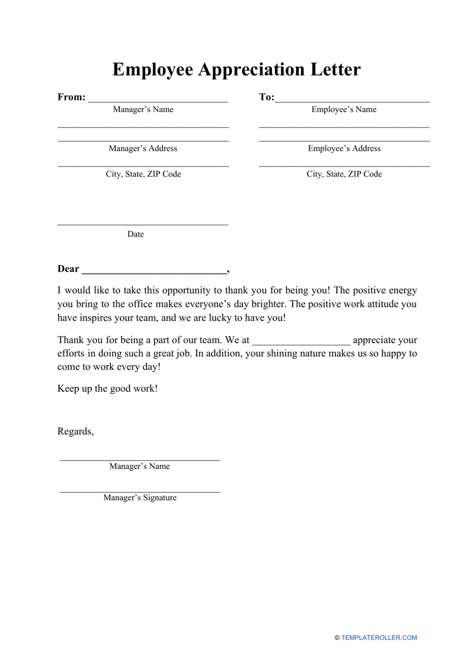 Employee Appreciation Letter Template, Page 1